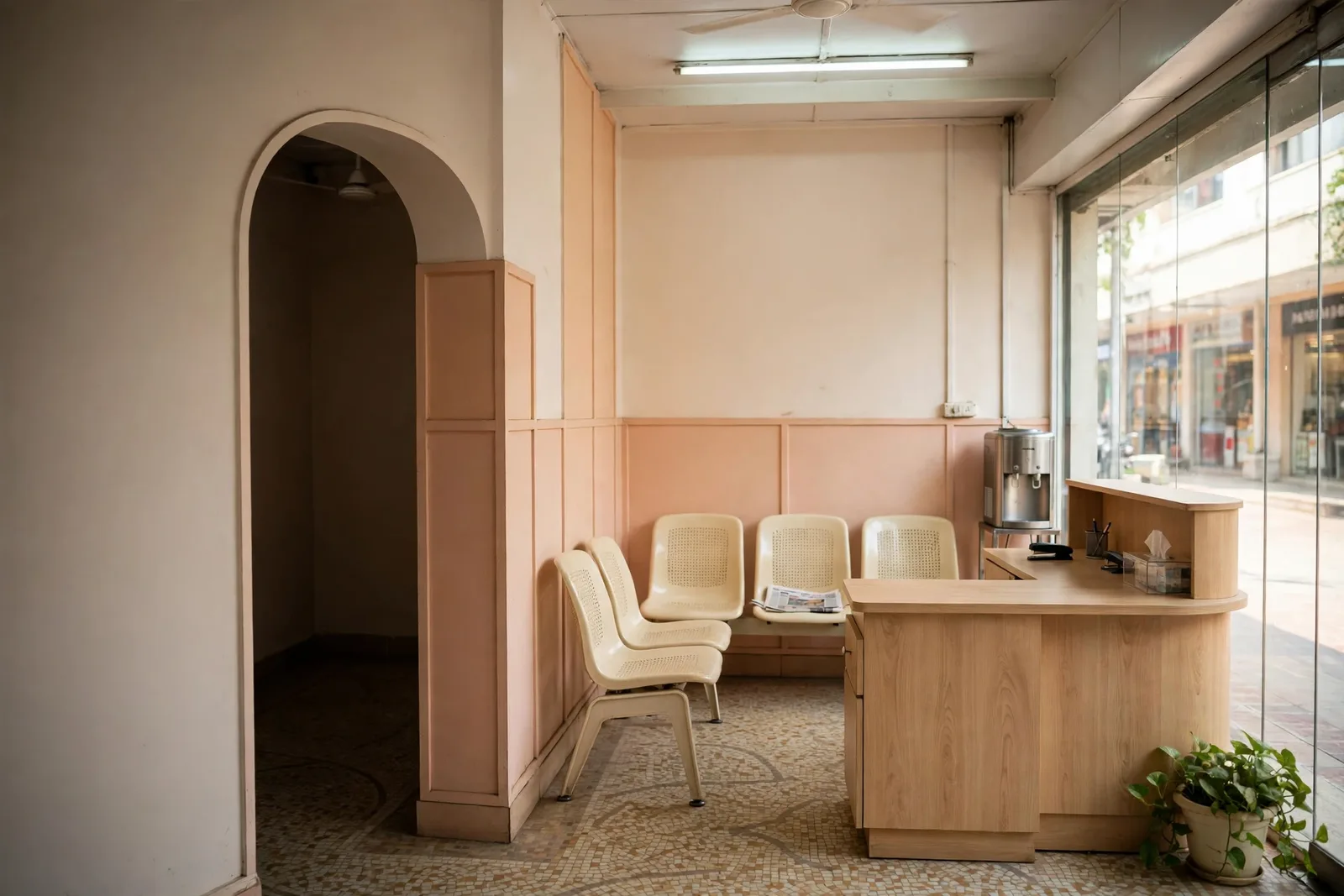 The warm reception and waiting area at Dental Specialists, Destination Center, Magarpatta City, Pune